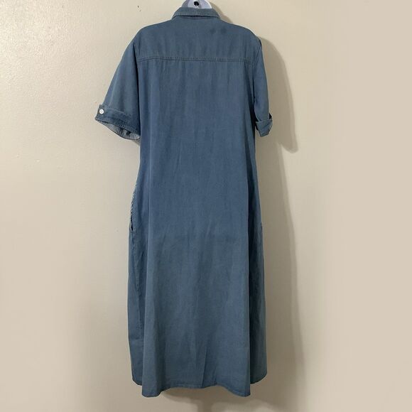 Vintage Blue Denim Retro Button Up Western Cowgirl Country Casual Midi Dress XL - Picture 4 of 7